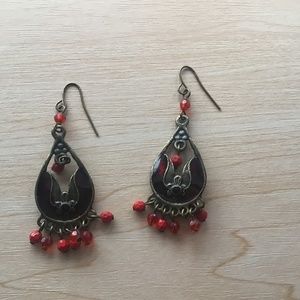 Vintage 1928 bronze dangle beaded earrings